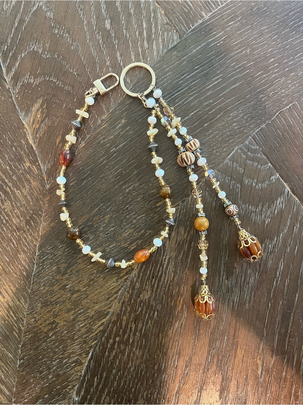 Beaded Tassel Keychain - Gold and Brown bag charm